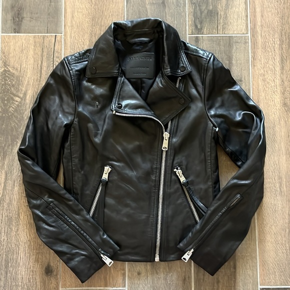 NEW All Saints Dalby Lamb Leather Biker Jacket Black Size 2 - Picture 5 of 11